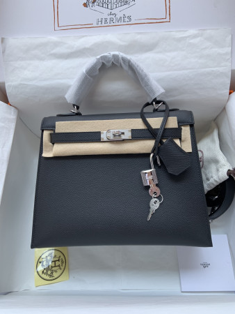 HERMÈS Kelly Silver-tone Hardware 25 28