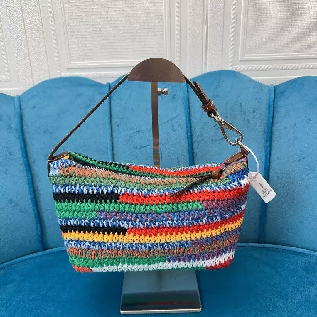 Miu Miu Multicolored Crochet Pouch 19x14x10cm
