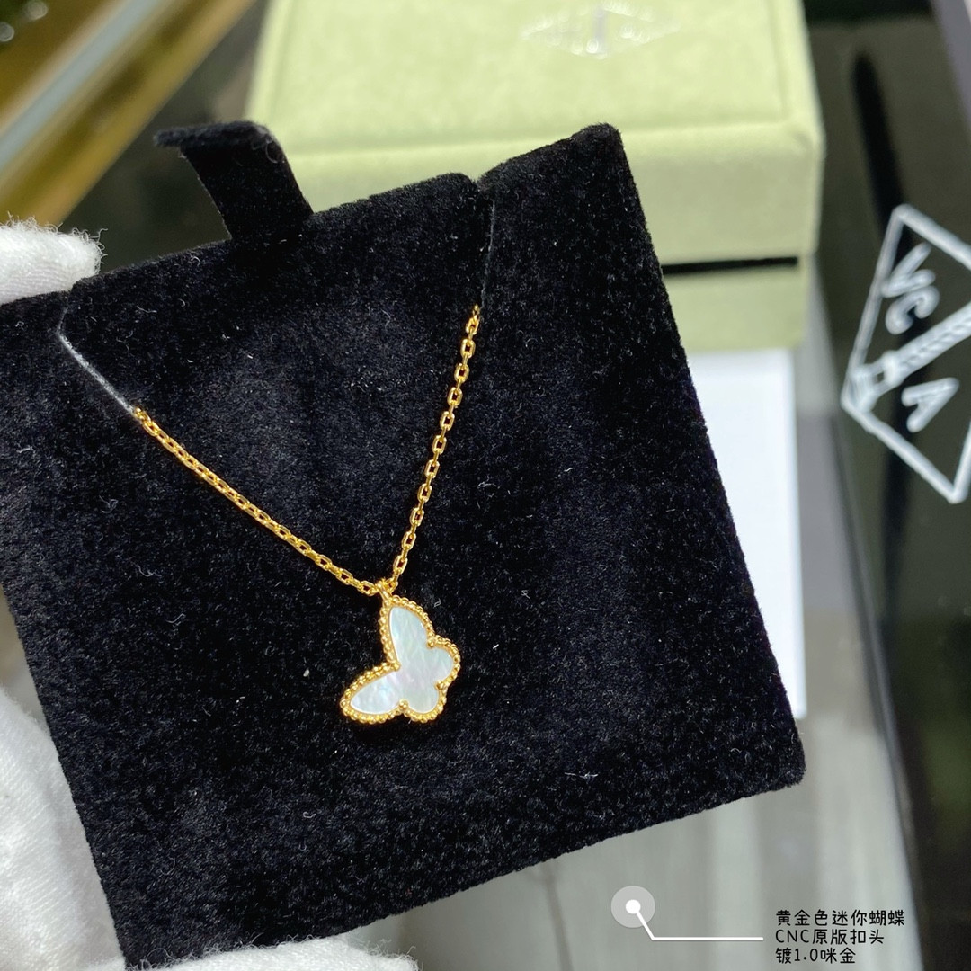 V*N CL*F & arpels premium white fritillary mini butterfly necklace