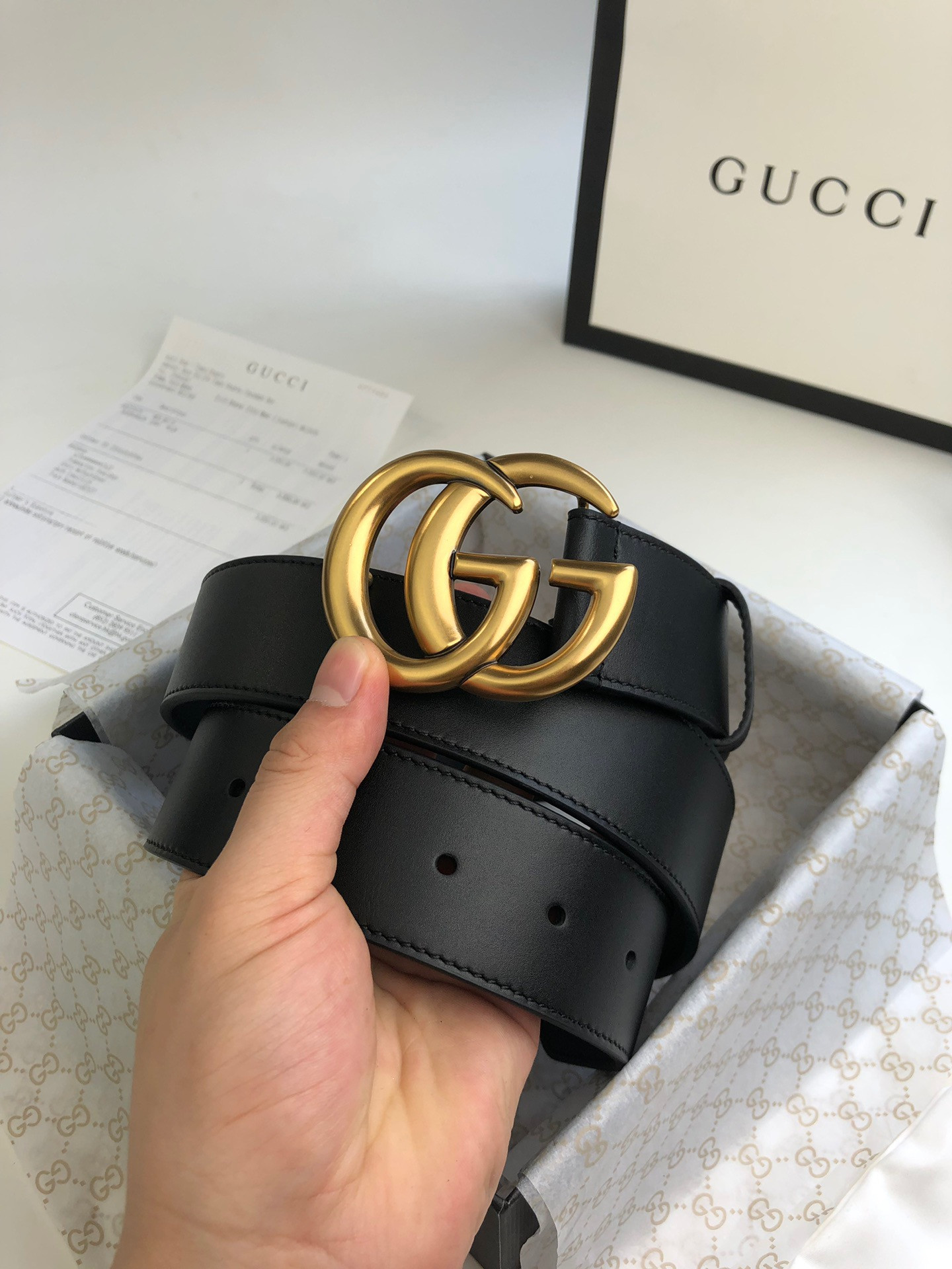 G*u*i wide leather belt with double g buckle 4.0