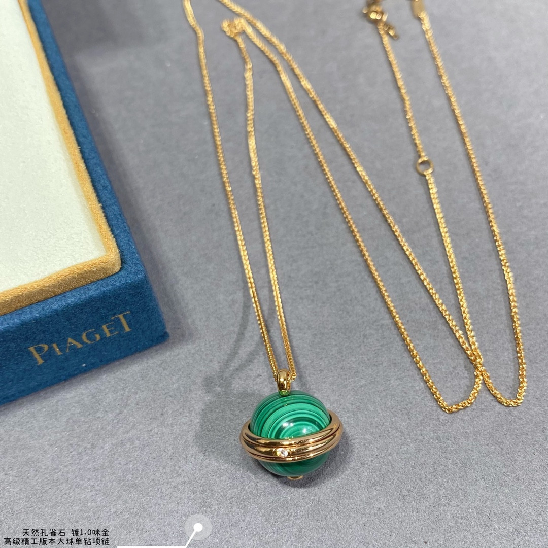 piaget single Di*m*nd natural malachite large ball necklace