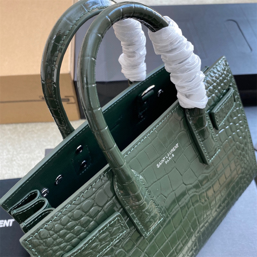 Y*L sac de jour nano in crocodile embossed leather green 8.6 x 6.8 x 3.5 inches