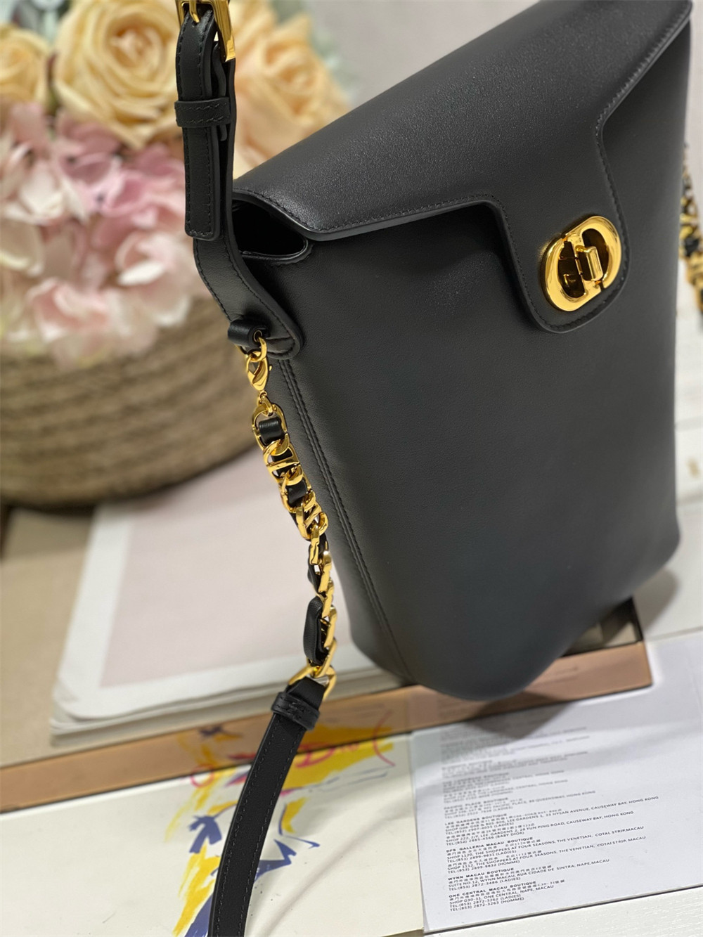 D*or 30 montaigne large chain bucket bag black 17x7x18cm