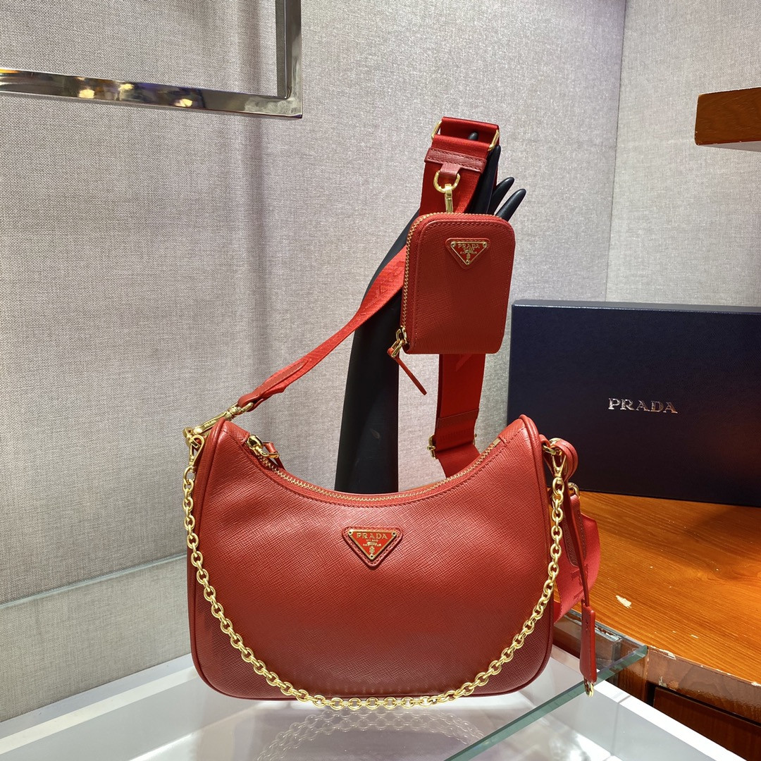 Pra*a re-edition 2005 saffiano leather bag red
