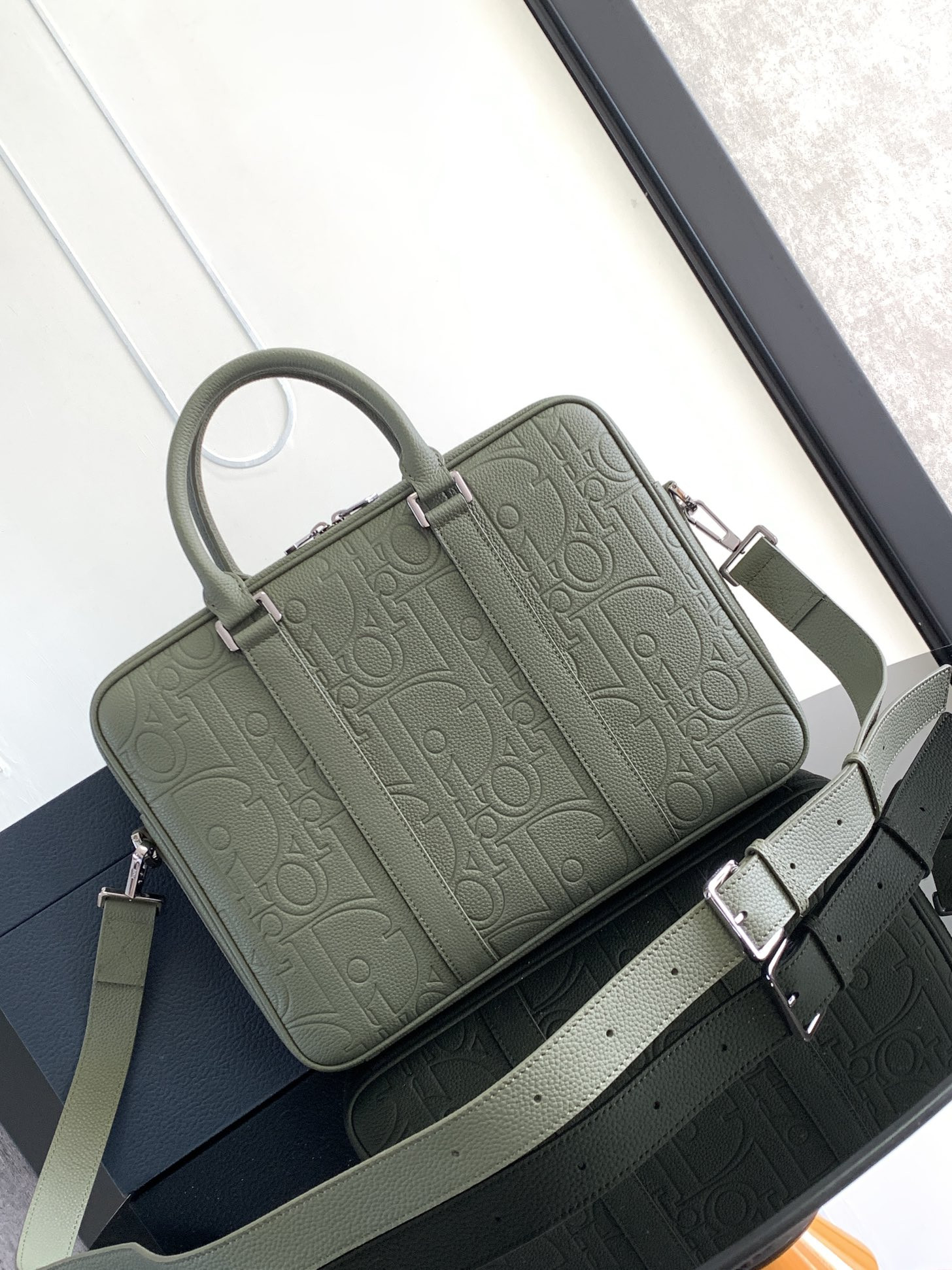 D*or briefcase green D*or gravity leather and green grained calfskin 37 x 28 x 6 cm