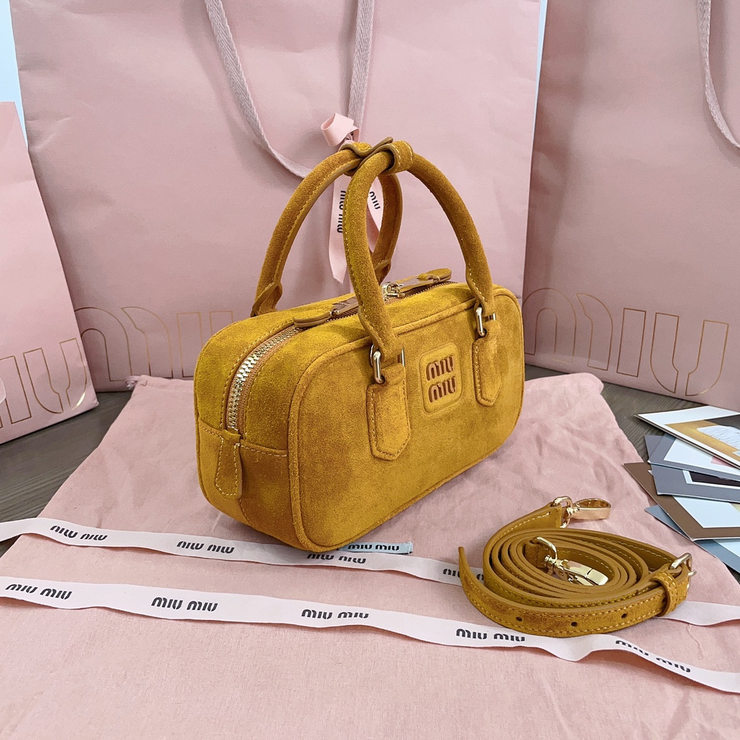 Miu Miu Arcadie padded suede top-handle bag 22X10.5X7.5cm